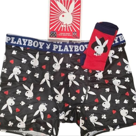 Playboy Logo Bunny Boxer Briefs & Crew Socks Boxed Set - Picture 1 of 4